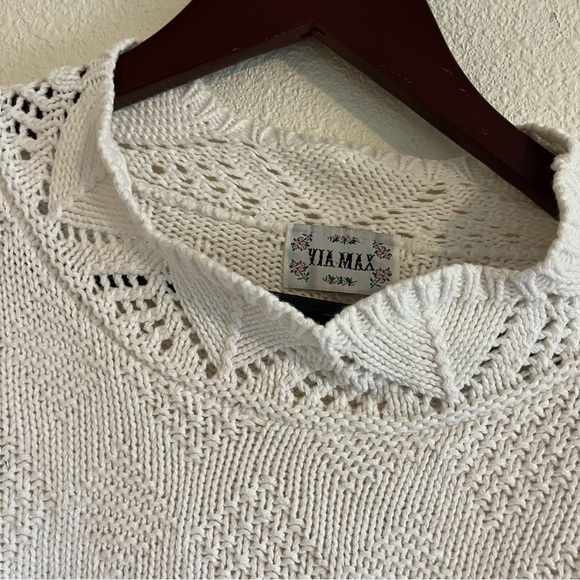 Via Max Vintage Cream / Off White Crochet Knit Grandpa Sweater - Picture 7 of 11